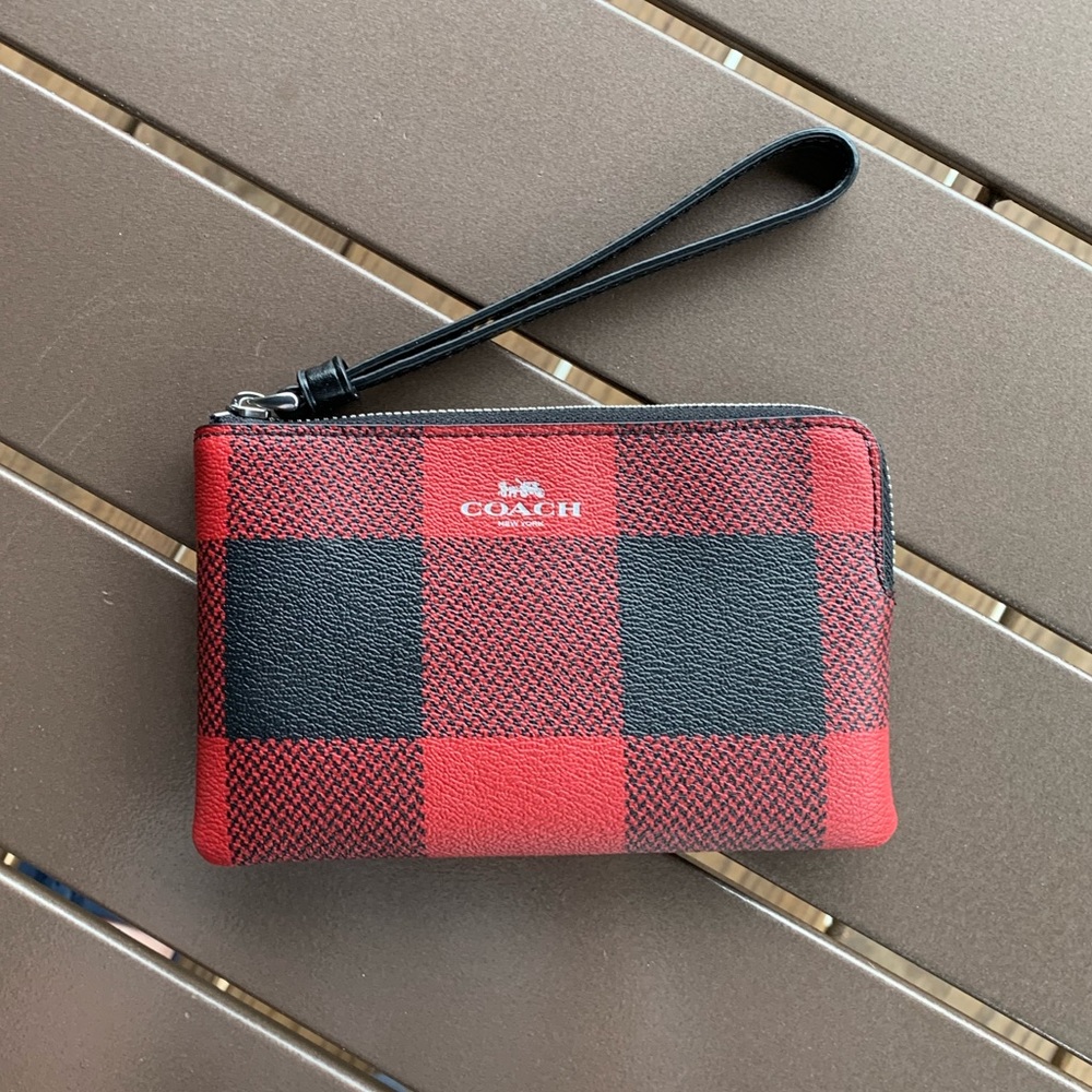 Coach Buffalo Plaid Wristlet NWT